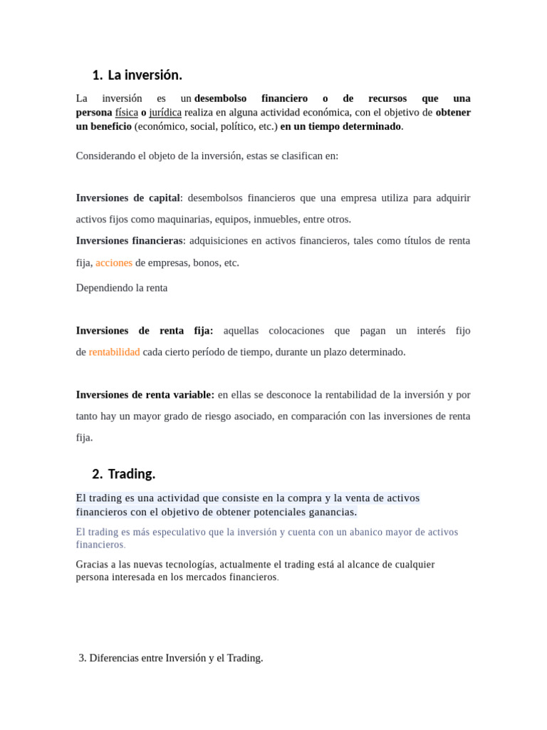 Inversión vs Trading: Claves y Diferencias | PDF
