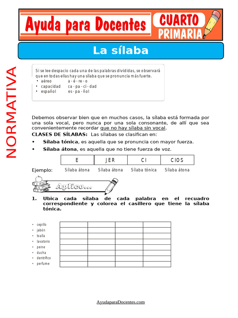 Ejercicios de Silabeo para Cuarto Grado | PDF | Lingüística | Fonética