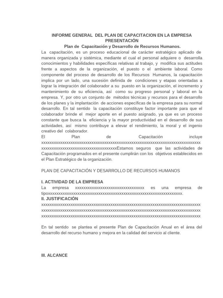 Plan de Capacitación y Desarrollo Empresarial | PDF | Gestión de ...