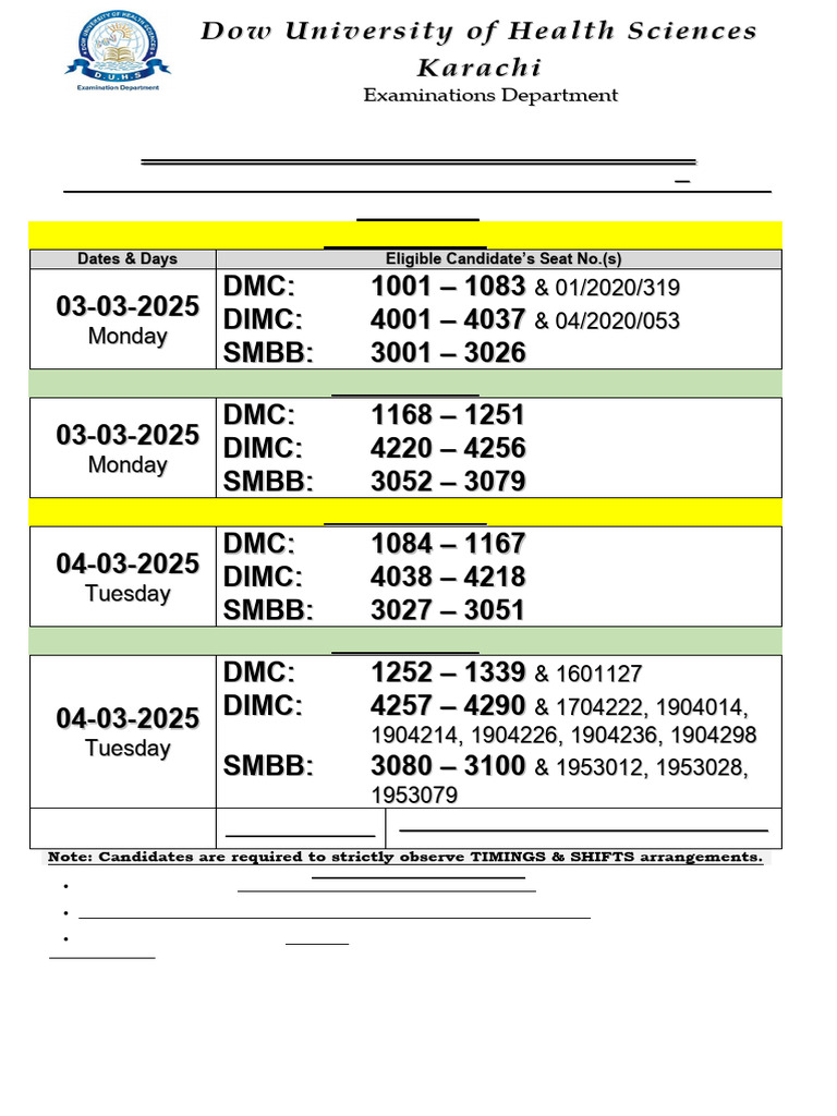 DIMC Exam Timetable 2024 | PDF