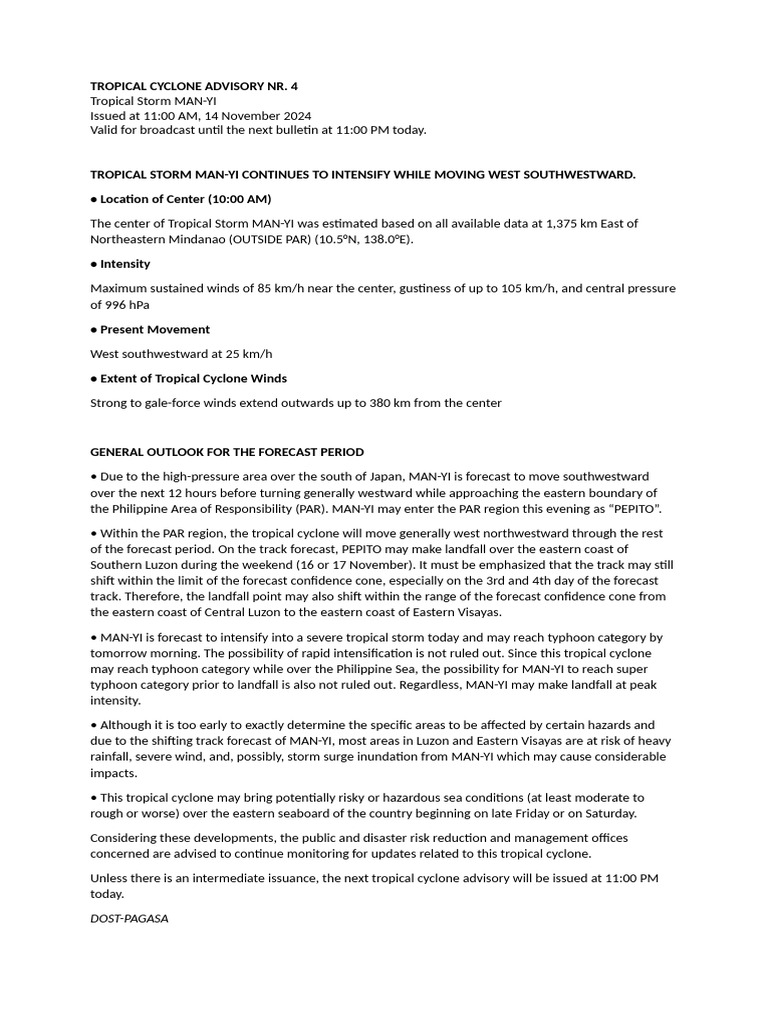 Tropical Cyclone Advisory NR | PDF | Tropical Cyclones | Atmospheric ...