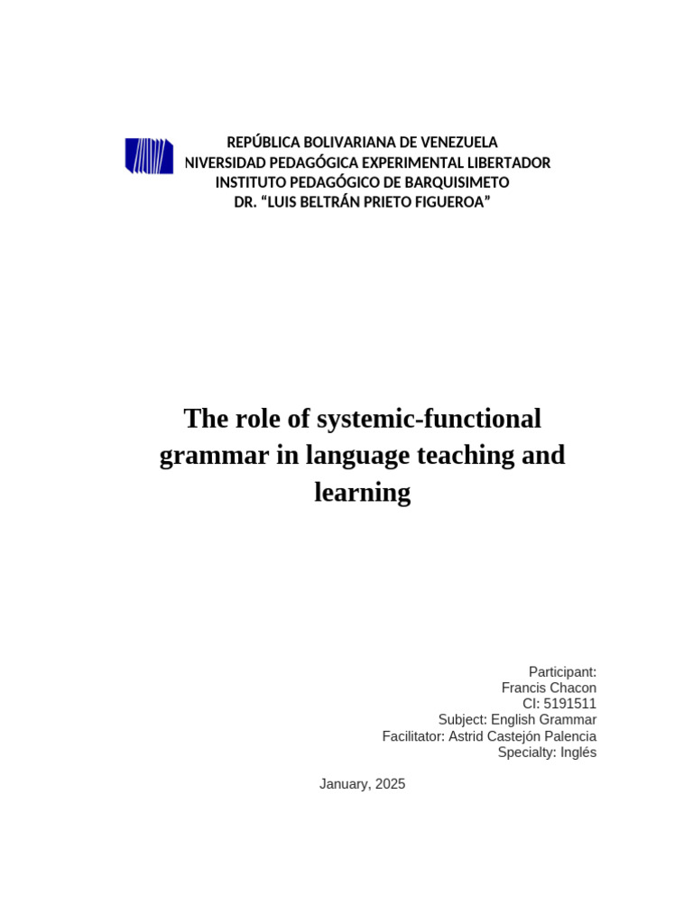 Systemic-Functional Grammar in Education | PDF | Communication | Semiotics