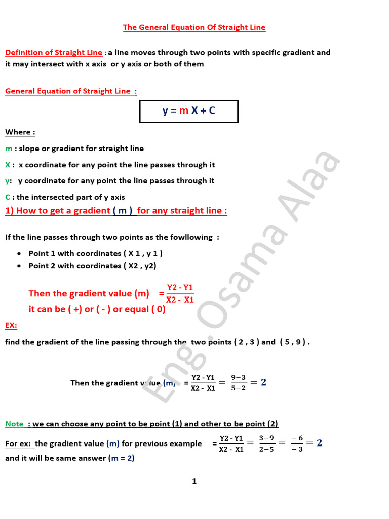 Straight Line Equation examples | PDF | Line (Geometry) | Slope