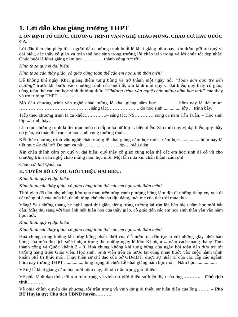 Loi Dan Khai Giang Truong Trung Hoc Pho Thong | PDF