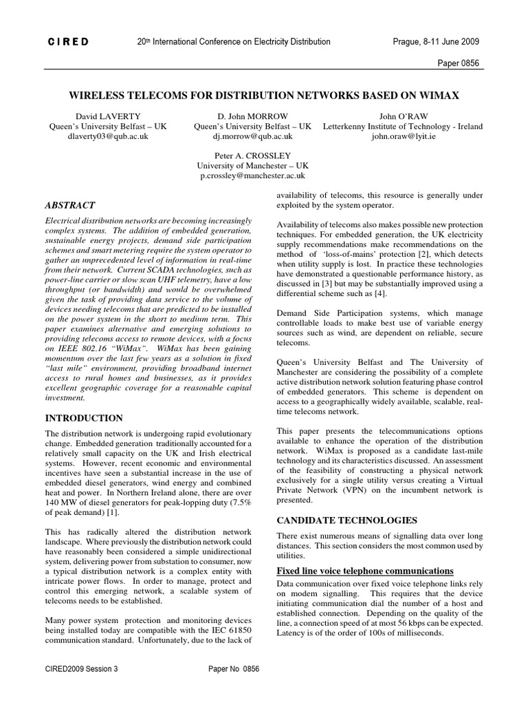 Wireless Telecoms For Distribution Netwo | PDF | Wi Max | Computer Network