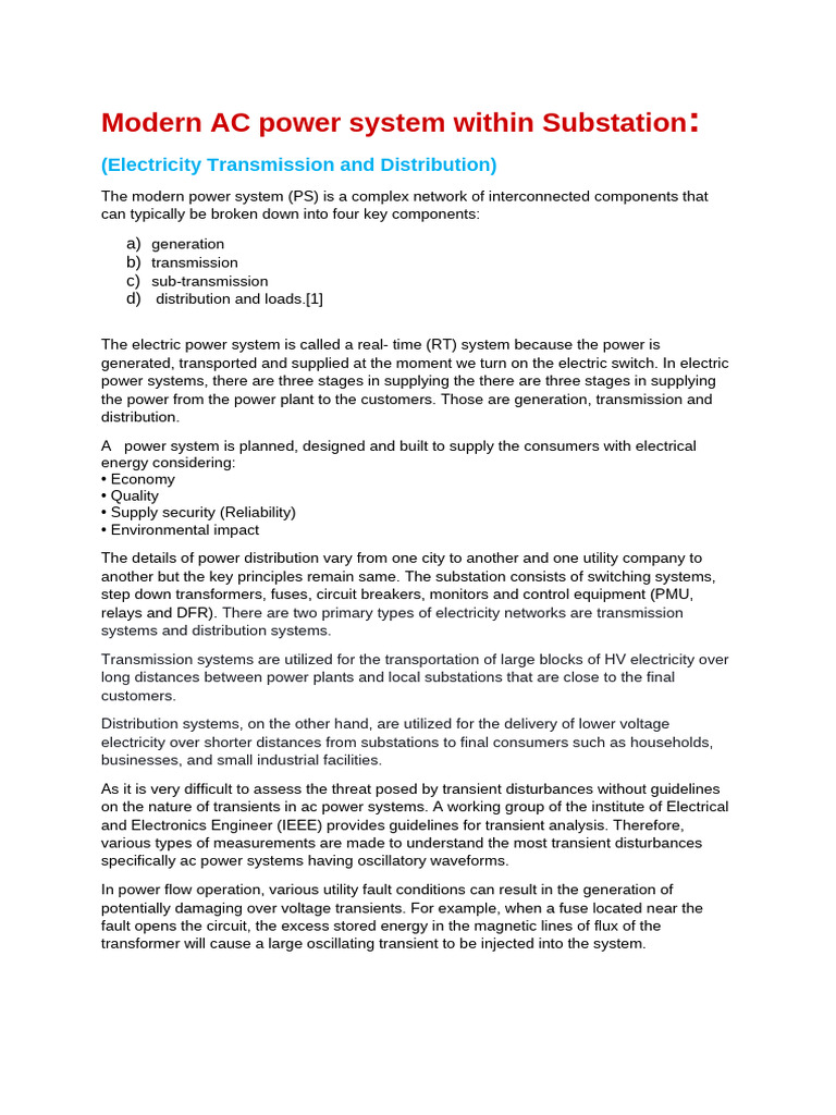 Modern AC Power Systems in Substations | PDF | Electric Power System ...