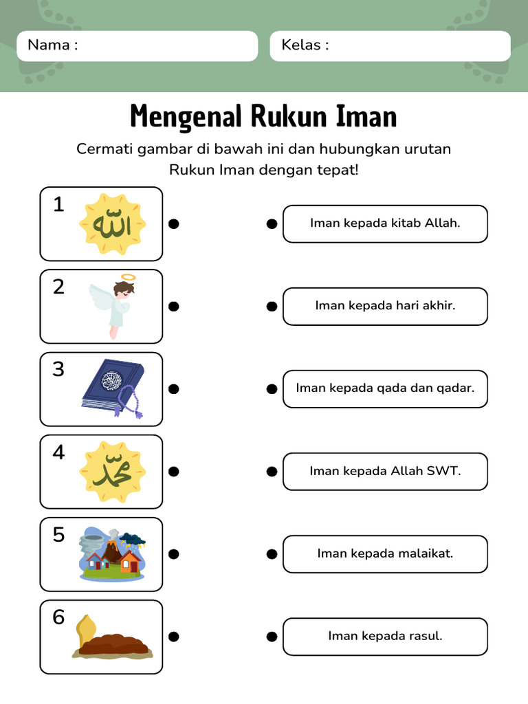Mengenal Rukun Iman Lembar Kerja Hijau Sederhana Ilustratif - 20250306 ...