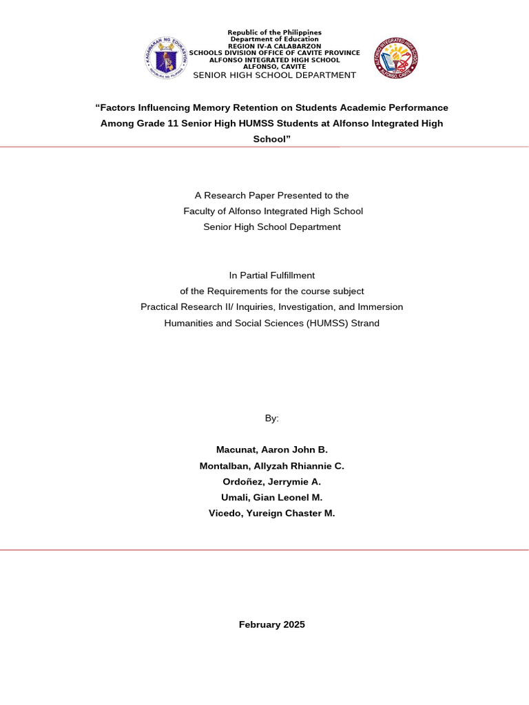 Factors Influencing Memory Retention in HUMSS | PDF | Learning ...