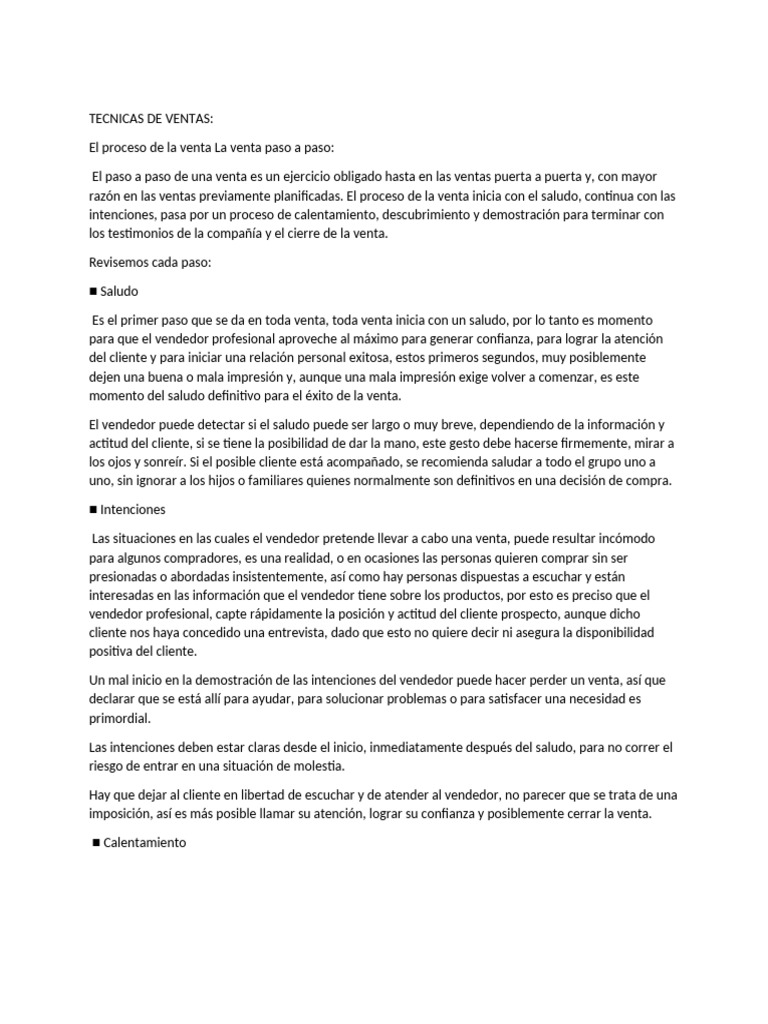 Técnicas Efectivas de Ventas Paso a Paso | PDF | Ventas | Cliente