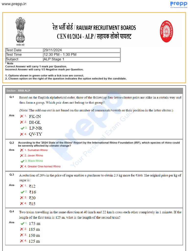 2024 RRB ALP Exam Questions and Answers | PDF