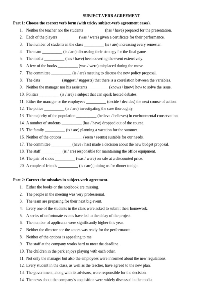 Subject-Verb Agreement | PDF | Subject (Grammar) | Verb