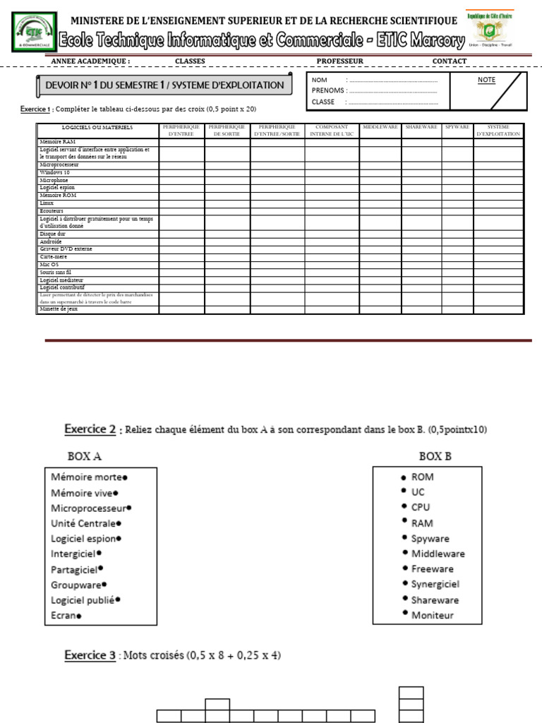 Devoir S1 IDA_SEI_RIT 1ère Année 2024-2025 | PDF | Consoles de jeux ...