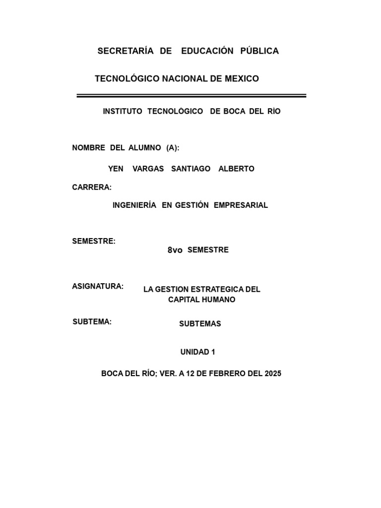 La Gestion Estrategica Del Capital Humano, Unidad 1 | PDF | Gestión de