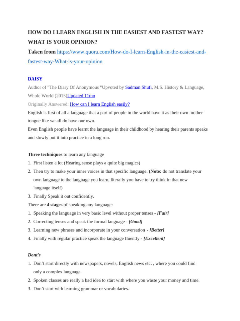 Fastest Ways to Learn English Easily | PDF | Vocabulary | English Language
