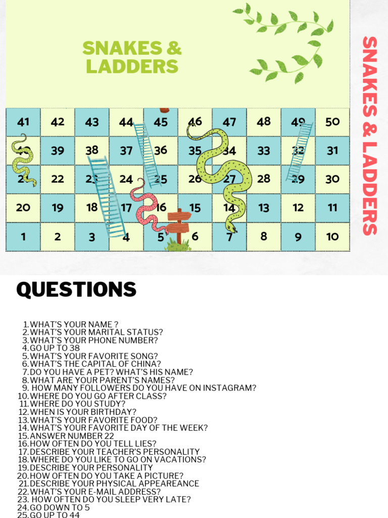 Snakes & Ladders Interactive Questions | PDF