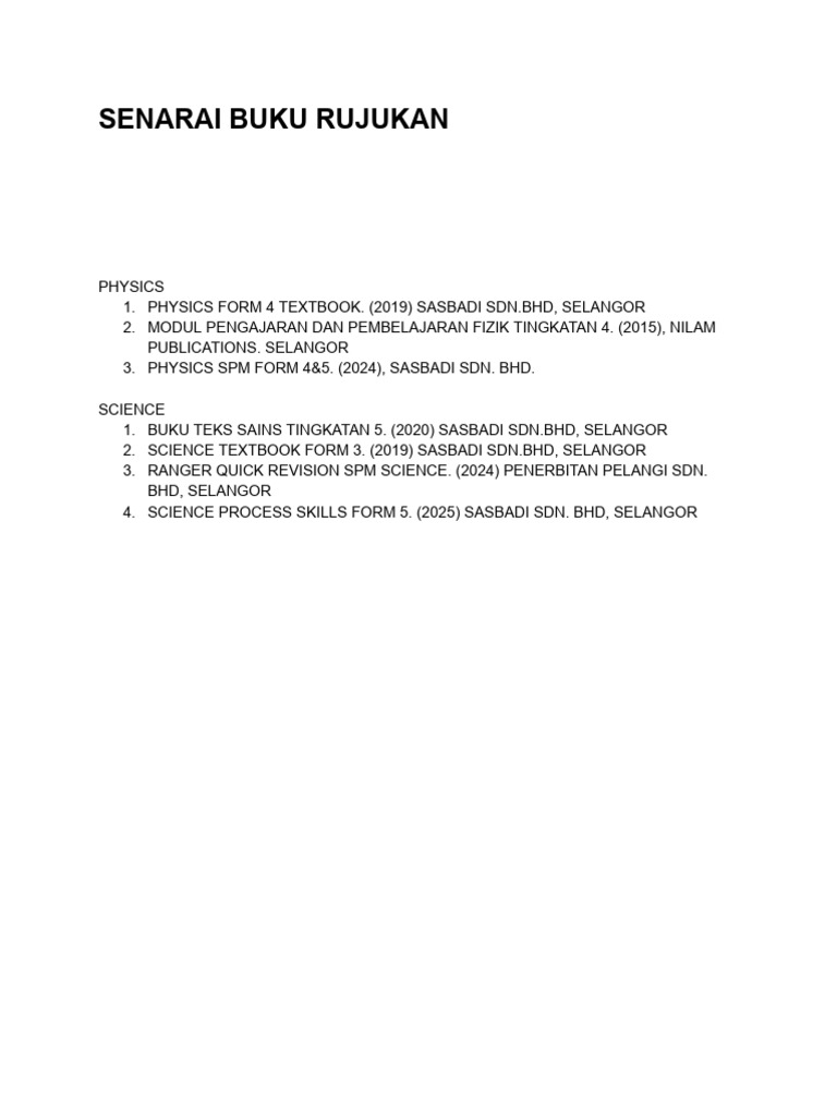 Senarai Buku Rujukan | PDF