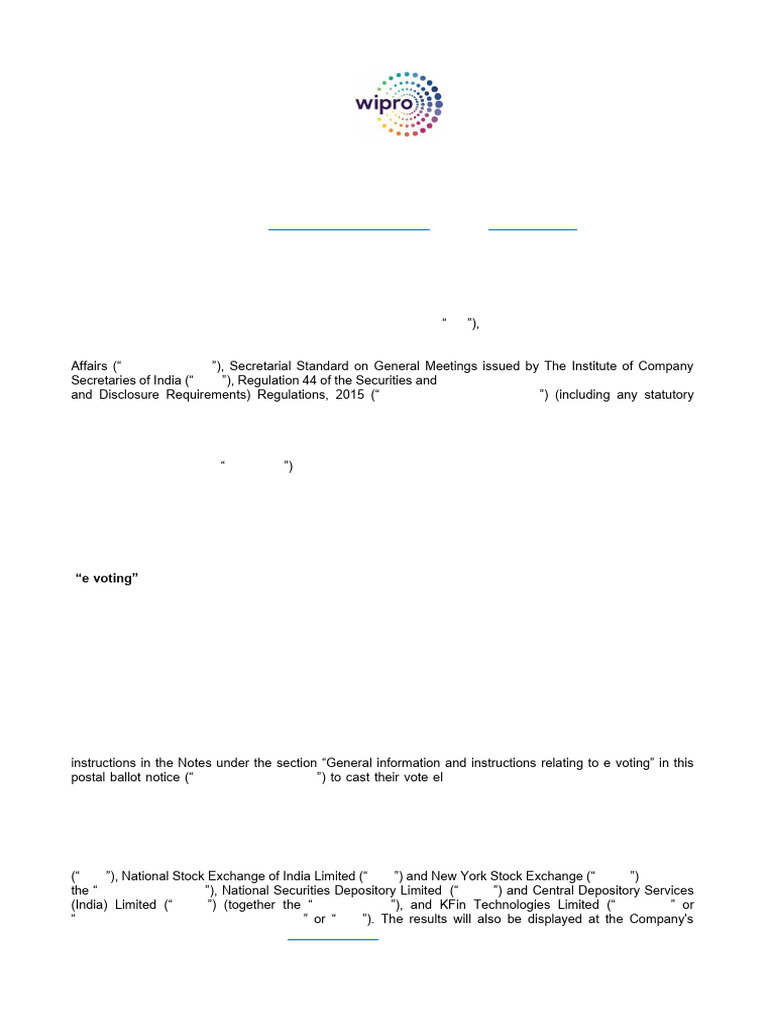 WPL20269 - Postal Ballot Notice | PDF | Board Of Directors | Electronic ...