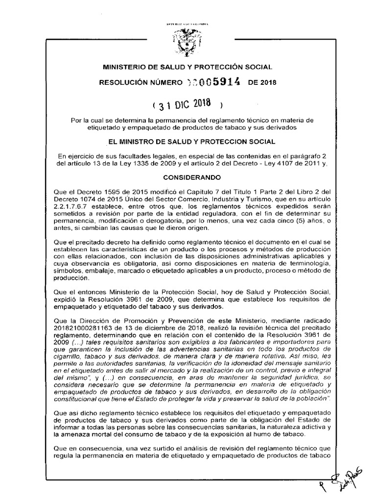 Resolucion 5914 de 2018 | PDF | Tabaco | Regulación