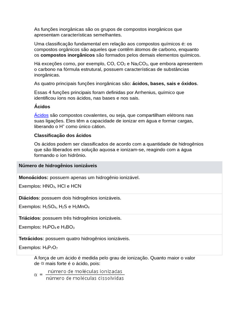 Funções Inorgânicas: Ácidos e Características | PDF | Ácido | Química ...