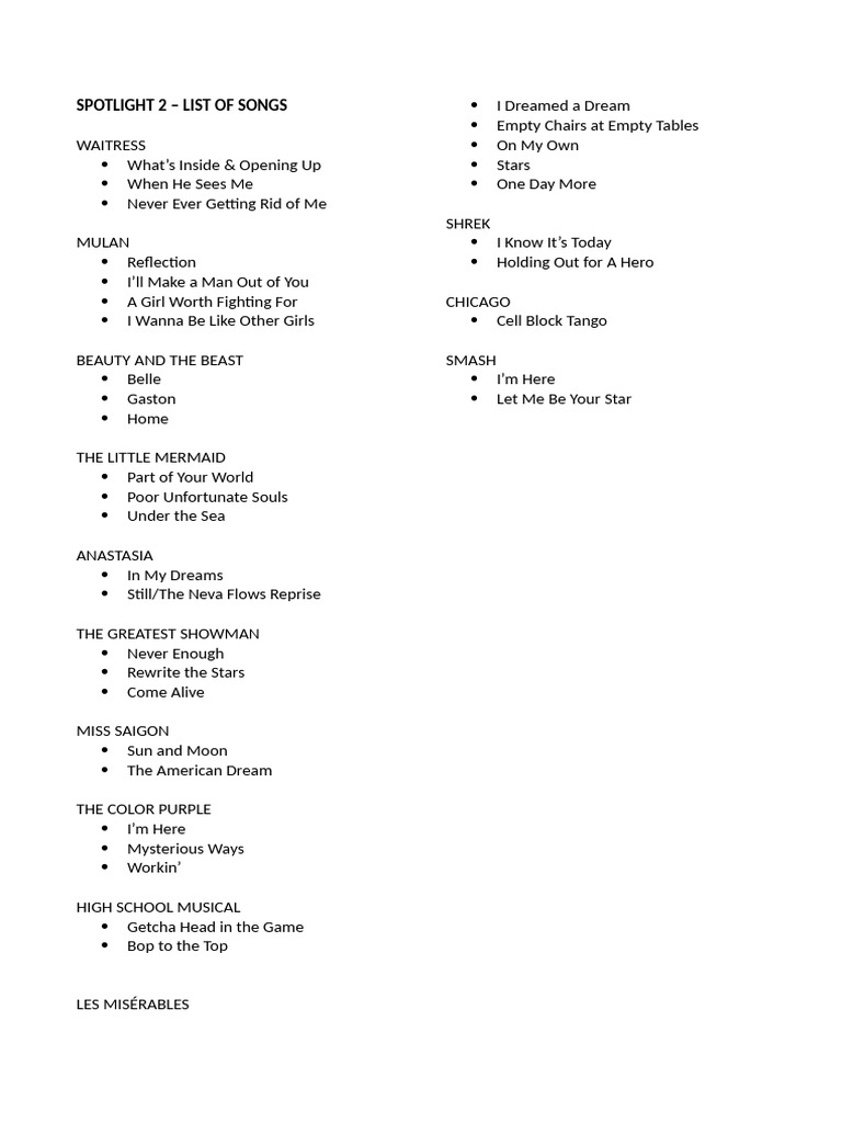 Spotlight 2 Song List | PDF