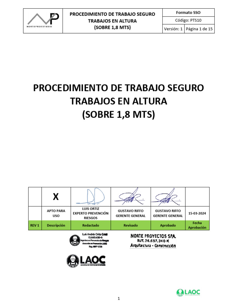 PTS Trabajo en Altura | PDF | Cuerda | Seguridad y salud ocupacional