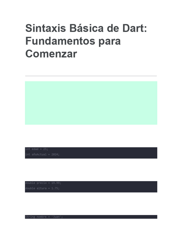 Fundamentos y Tipos en Dart | PDF | Variable (informática) | Cadena ...