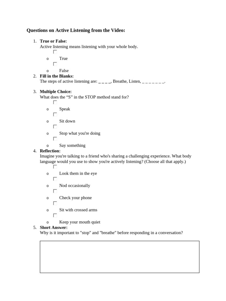 Active Listening Quiz and Discussion Guide | PDF