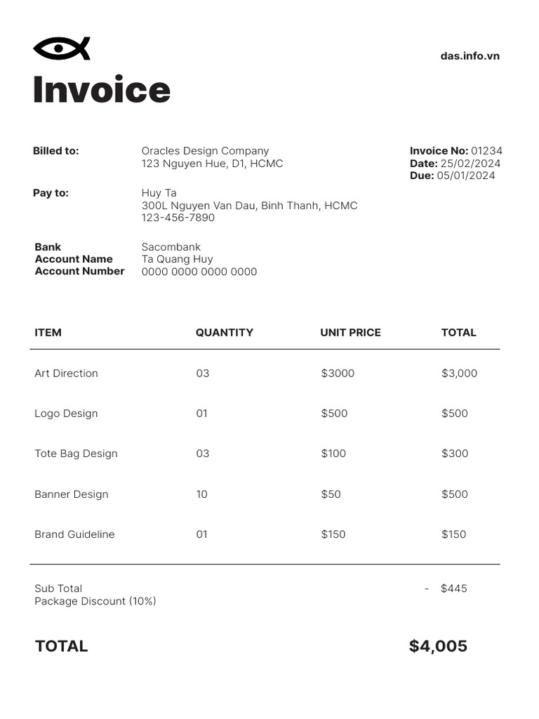 Invoice for Design Services - 01234 | PDF