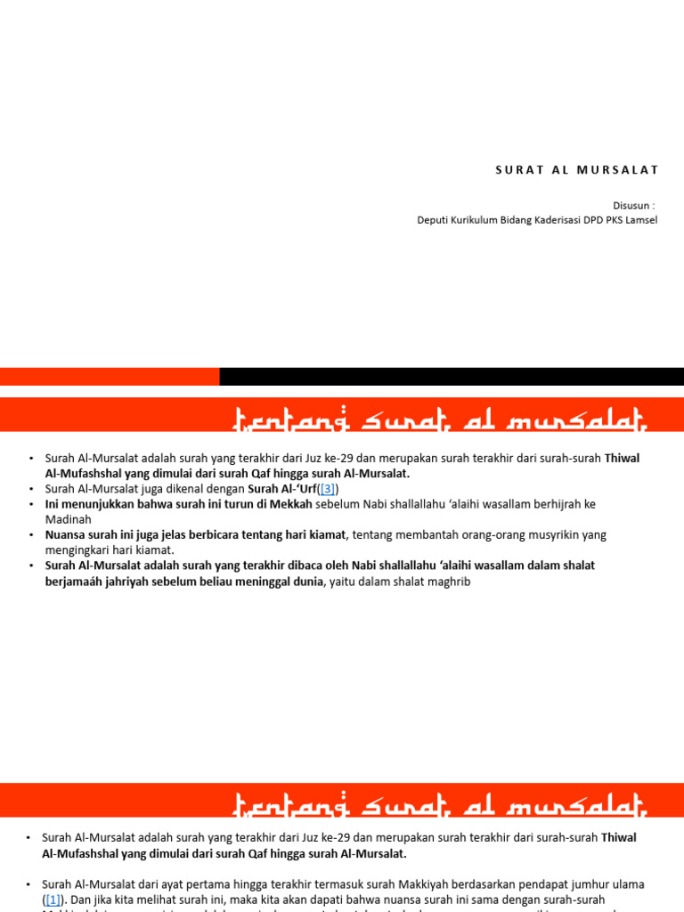 Tafsir Surah Al-Mursalat: Hari Kiamat dan Kebenaran | PDF