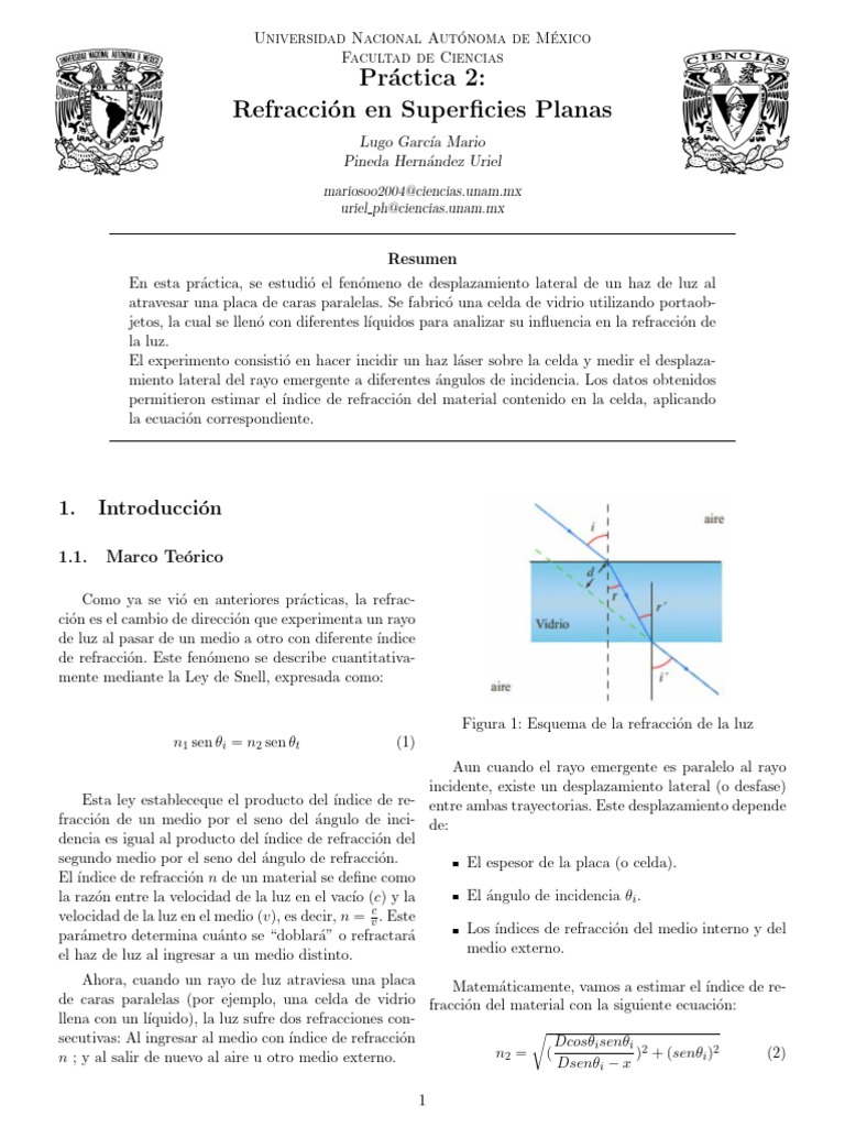 Refracción de Luz en Superficies Planas | PDF | Ligero | Refracción