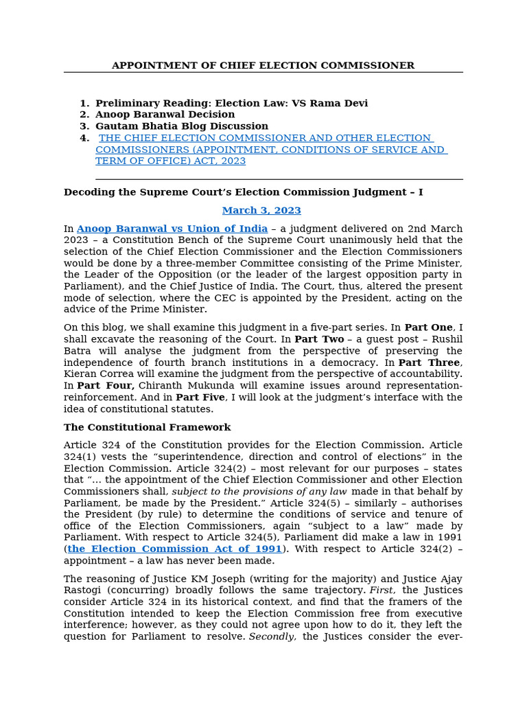Chief Election Commissioner Appointment Analysis | PDF | Elections ...