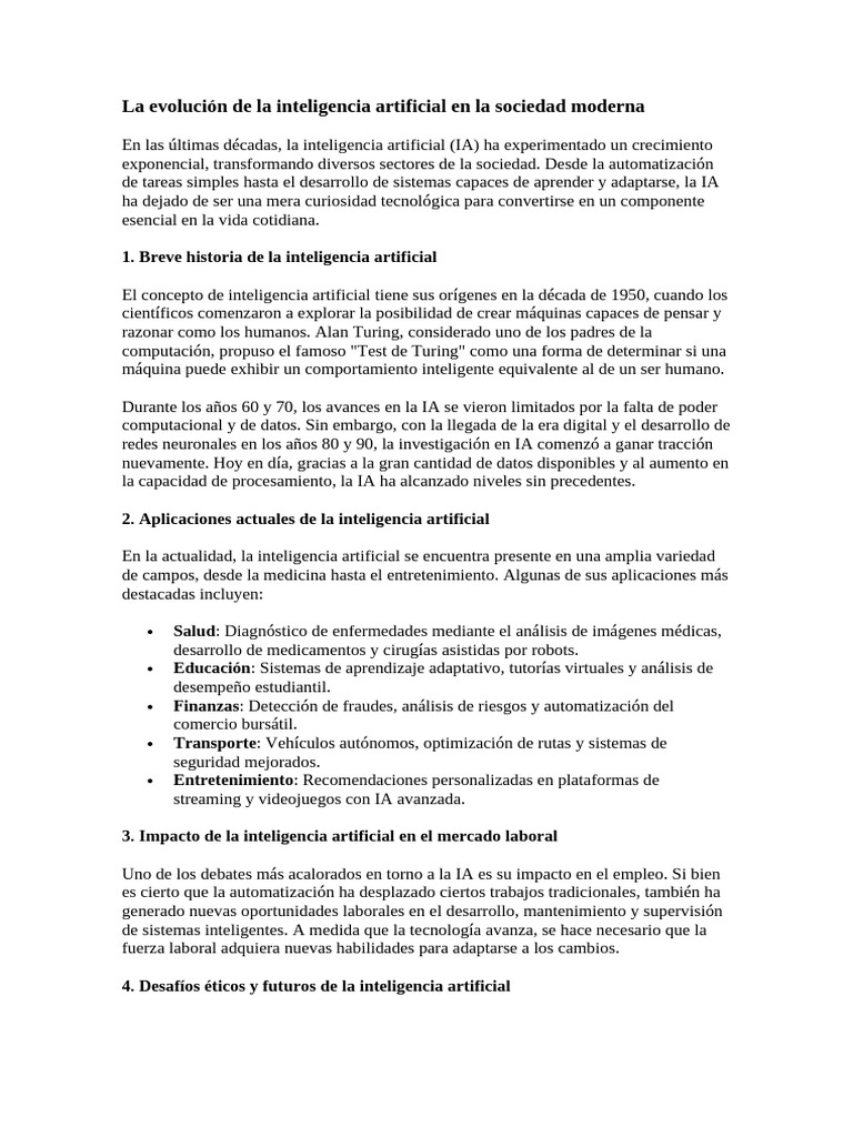 Evolución y impacto de la inteligencia artificial | PDF | Inteligencia ...