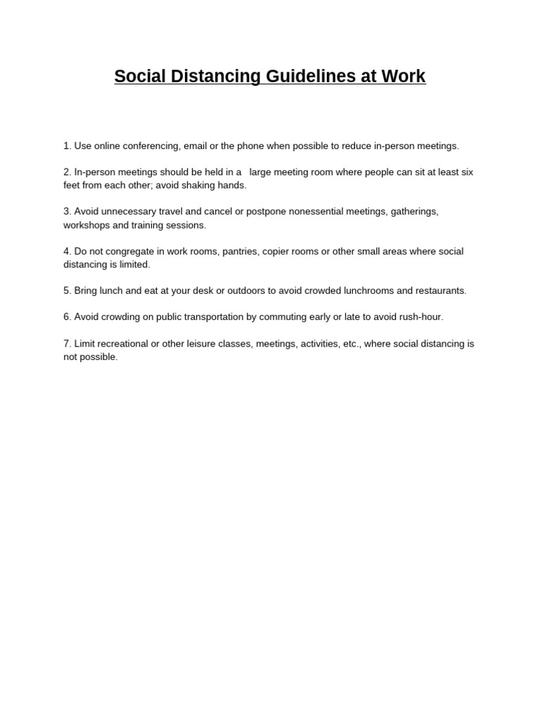Social Distancing Guidelines at Work | PDF
