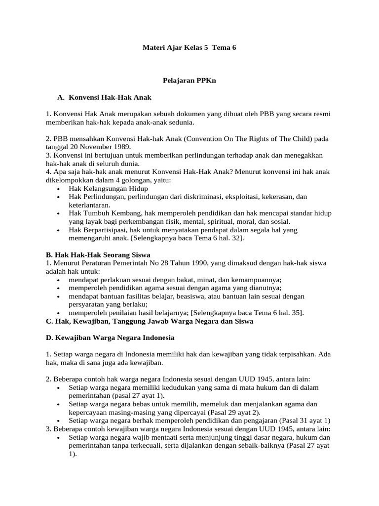 Materi Ajar Kelas 5 Tema 6 Pdf