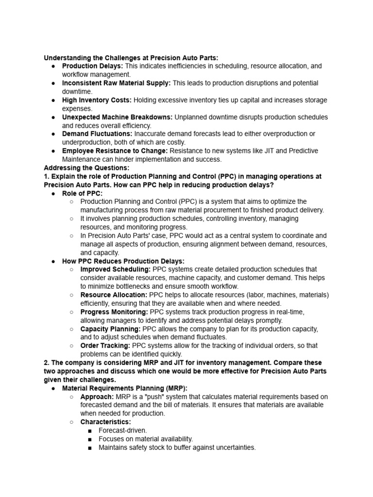 Challenges in Precision Auto Parts Management | PDF | Lean ...