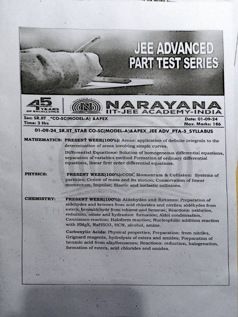 JEE Advanced Physics Test Overview | PDF | Aldehyde | Collision