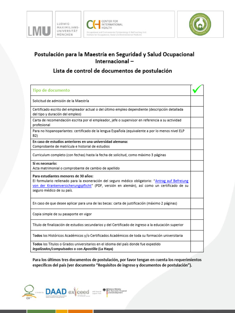 Lista de Control para Postulación a Maestría | PDF
