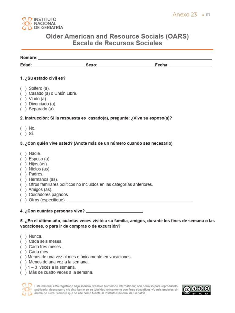 Escala OARS de Recursos Sociales | PDF