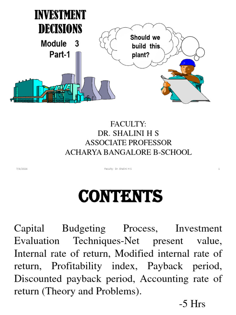Mod 3 Investment Decisions 1 | PDF | Net Present Value | Capital Budgeting