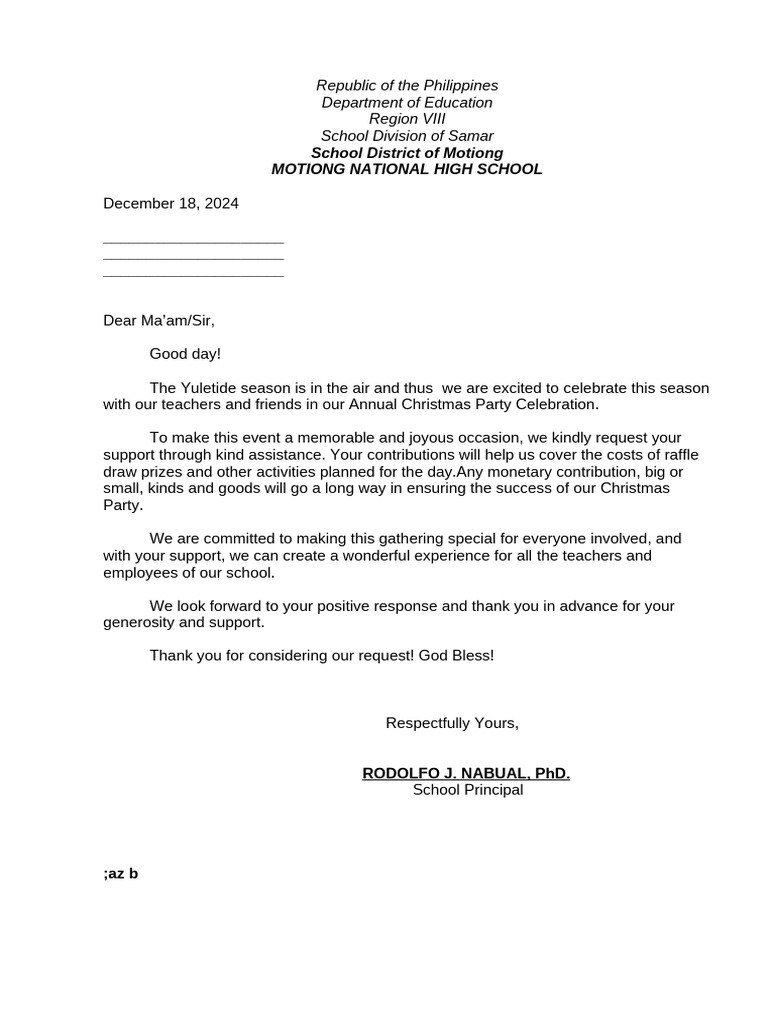 Solicitation for Christmas Party and Walkathon | PDF