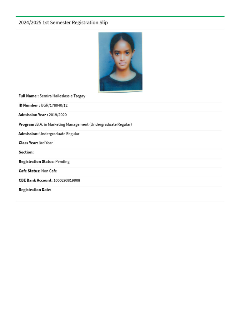 2024/2025 Semester Registration Slip | PDF
