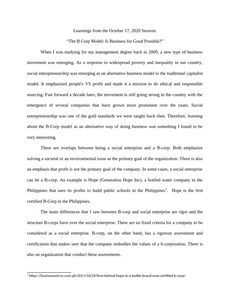 B Corp Model: Business for Good Insights | PDF | Social Enterprise ...