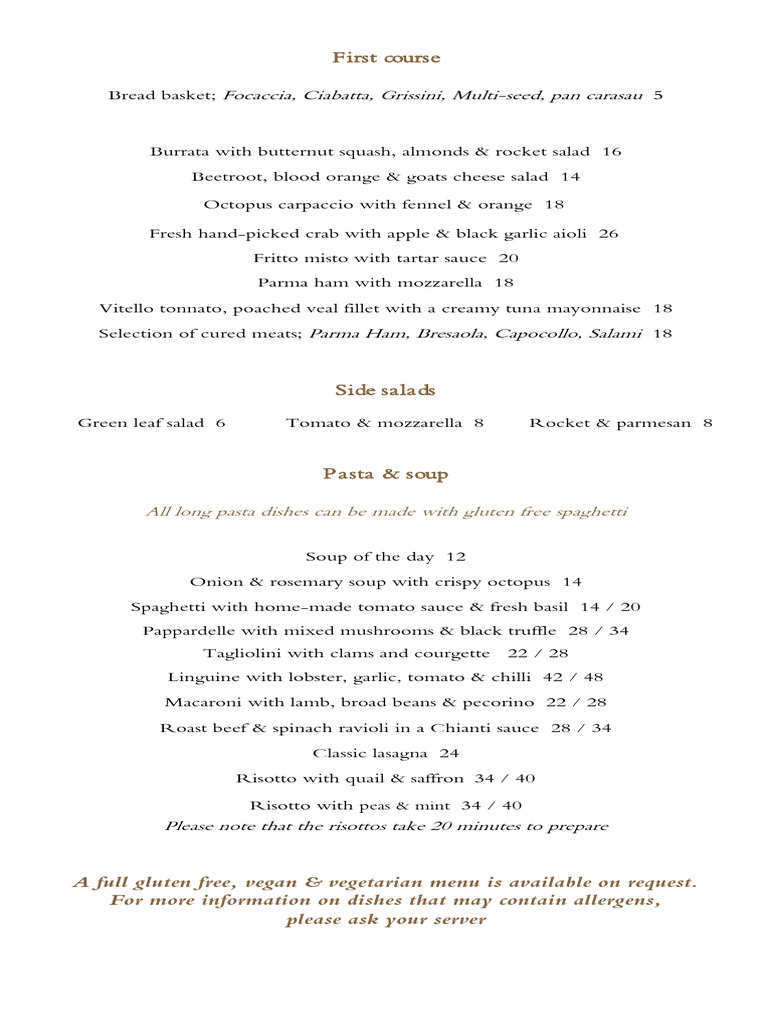 Italian Fine Dining Menu Highlights | PDF | Salad | Pasta