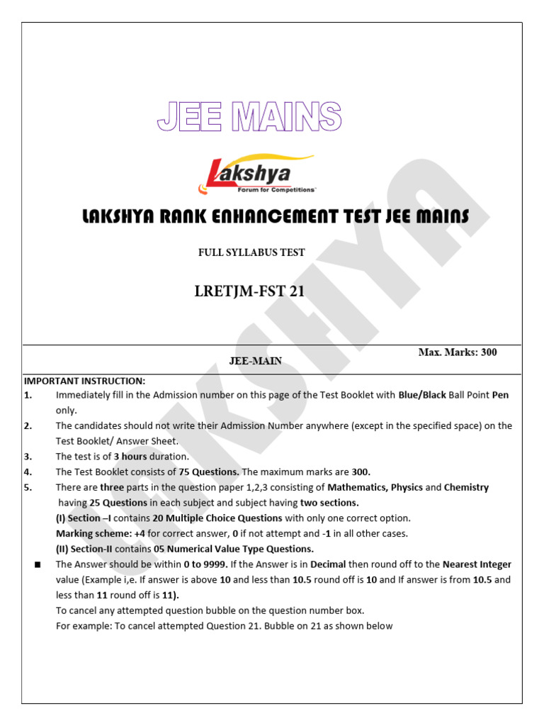 JEE Main Exam Instructions and Format | PDF | Photoelectric Effect ...