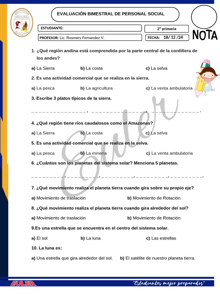 Evaluación Bimestral de Personal Social para Segundo Grado de Primaria ...