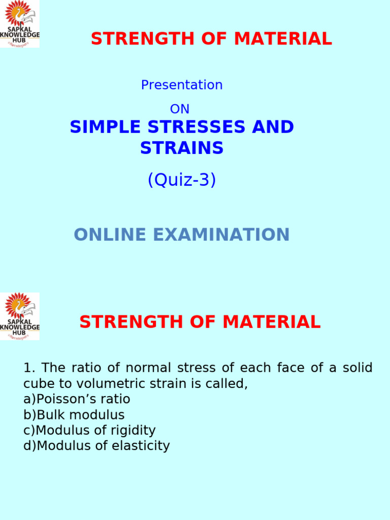 Strength of Materials Quiz 3 Exam | PDF | Young's Modulus | Strength Of ...