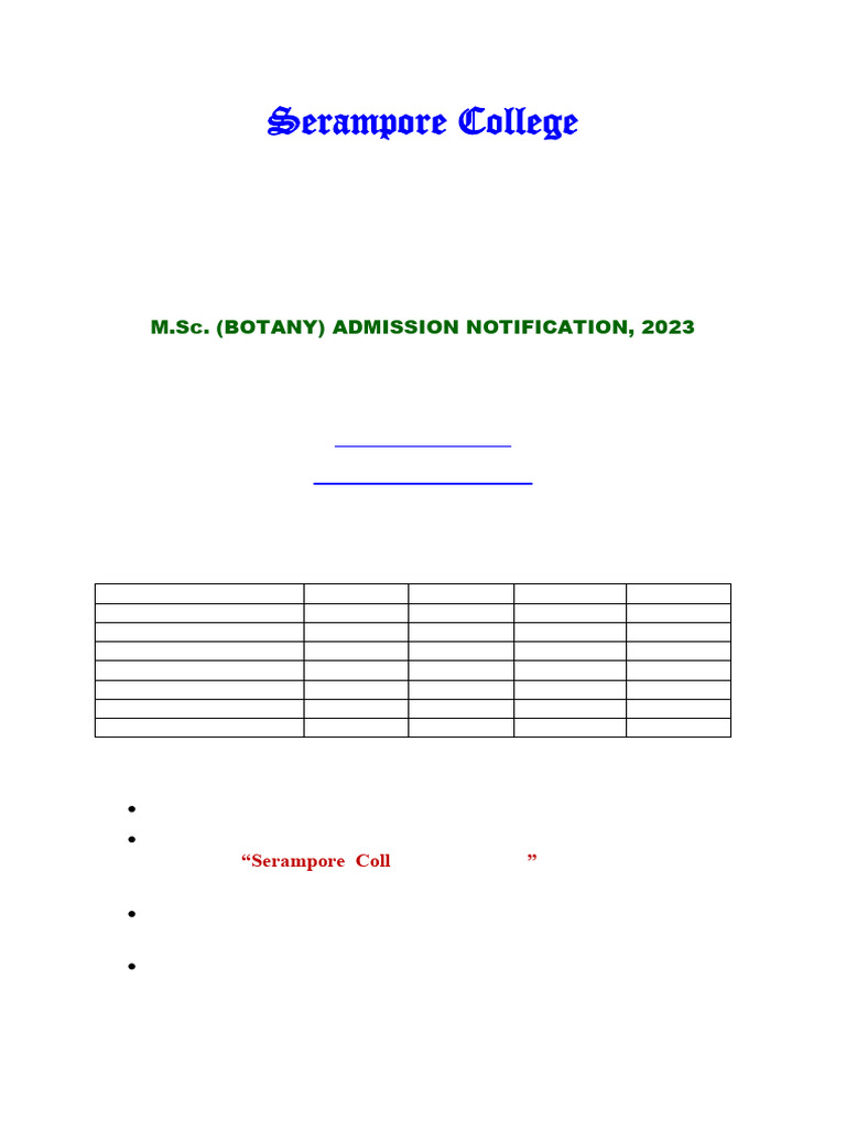 PG Botany Admission Notification 2023 | PDF
