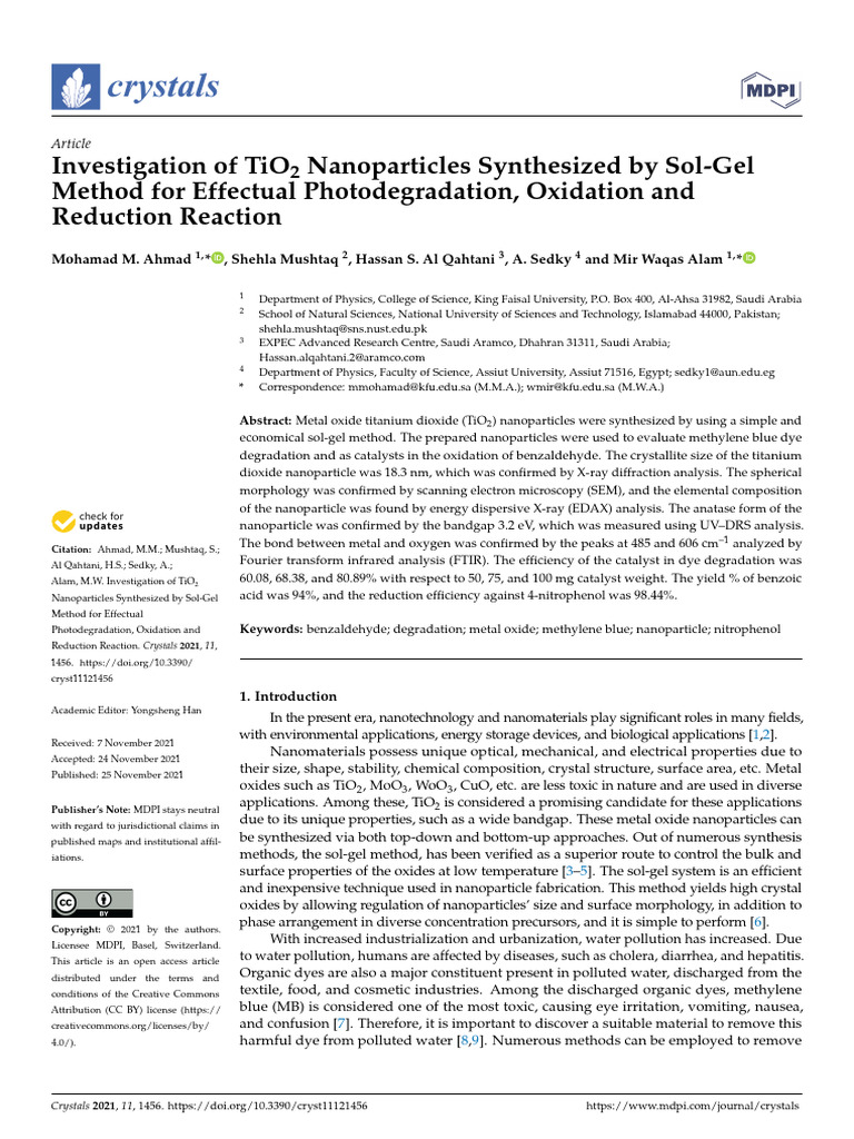 TiO2 Nanoparticles for Photodegradation | PDF | Titanium Dioxide ...