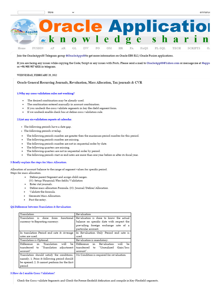Oracle Applications_ Oracle General Recurring Journals, Revaluation ...